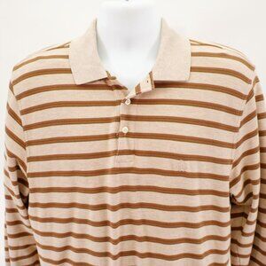Brooks Brothers Performance Polo Shirt Long Sleeve Knit Brown Striped Medium‎
